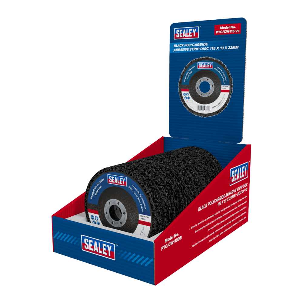 115 x 13mm Black Polycarbide Abrasive Strip Disc 22mm Bore - Display Box of 10 Model No- PTC/CW115DB