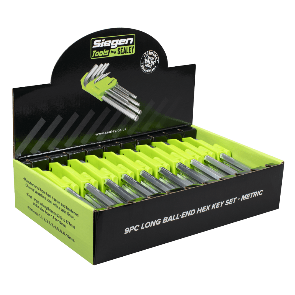 Siegen Long Ball-End Hex Key Set 9pc - Display Box of 10 Model No- S01263
