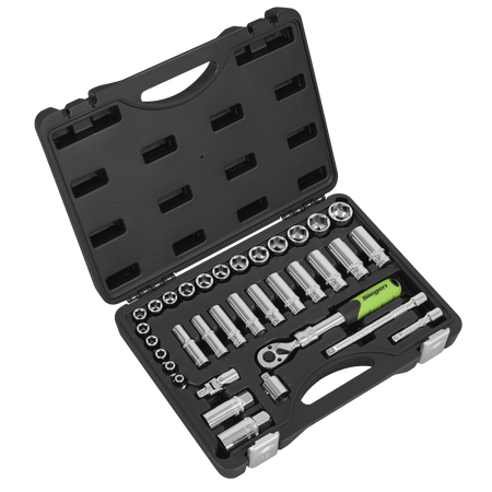 Siegen Extendable Ratchet Socket Set 3/8"Sq Drive 34pc Model No- S01287
