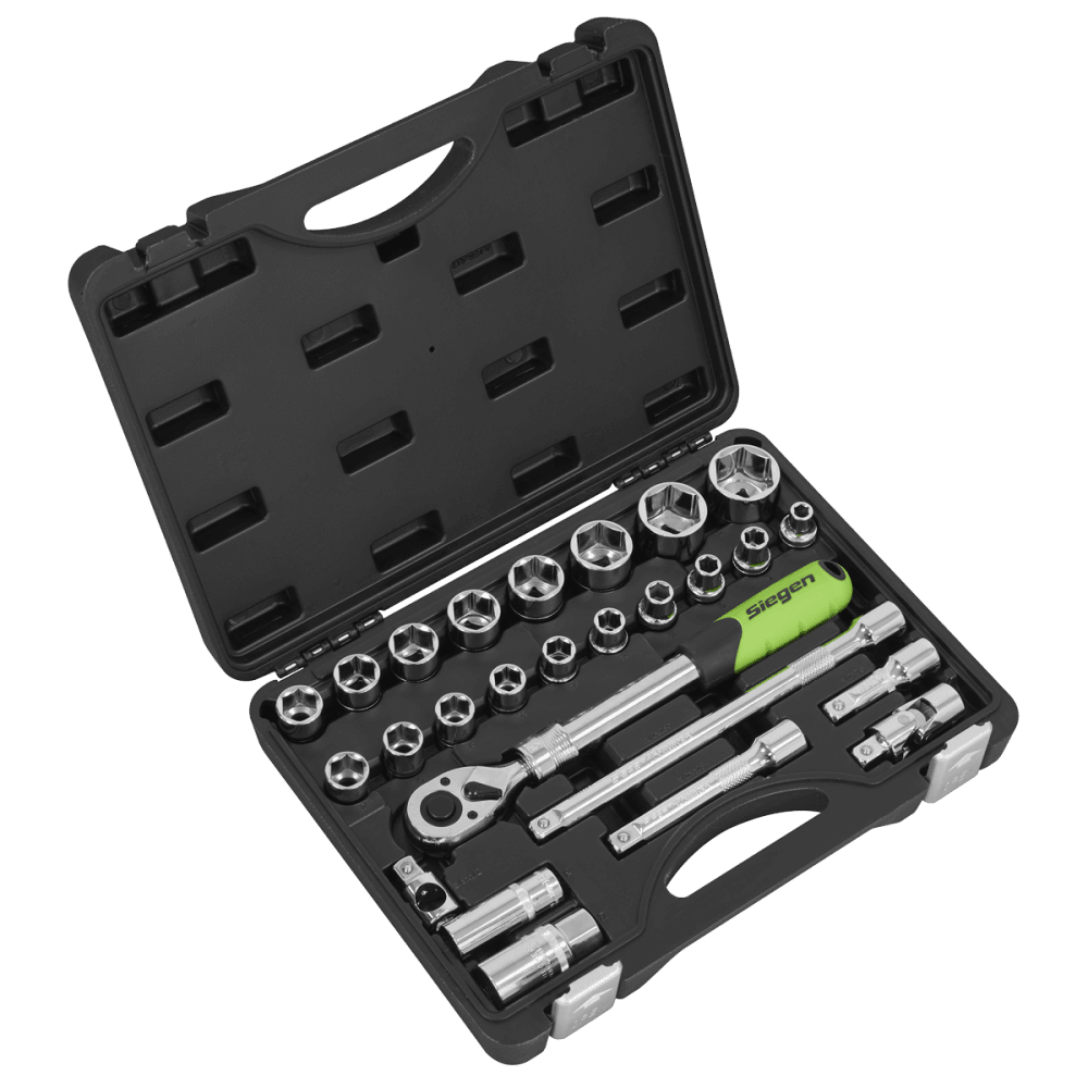 Siegen Extendable Ratchet Socket Set 1/2"Sq Drive 26pc Model No- S01288
