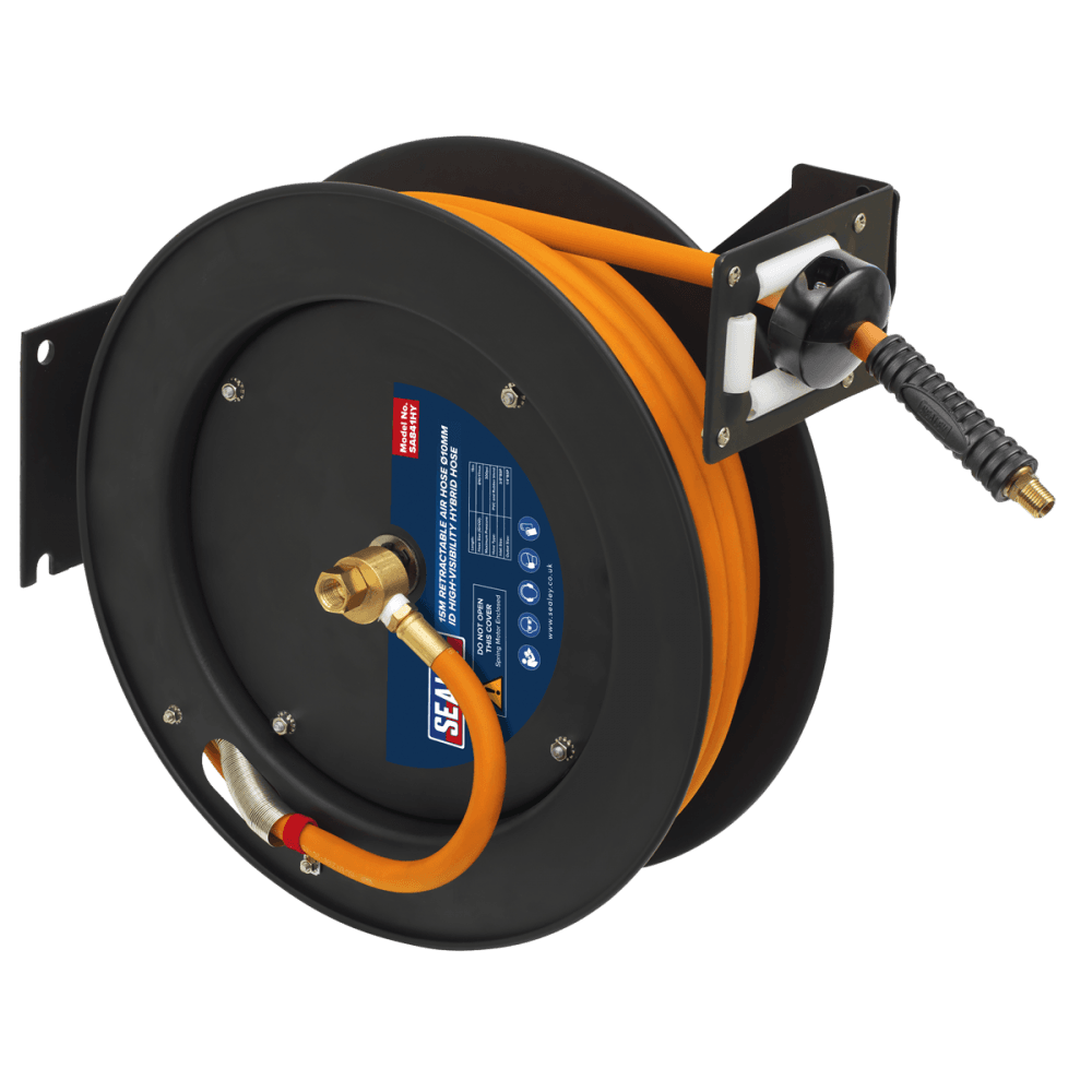 15m Retractable High-Visibility Hybrid Air Hose with Metal Reel 10mm ID Model No- SA841HY