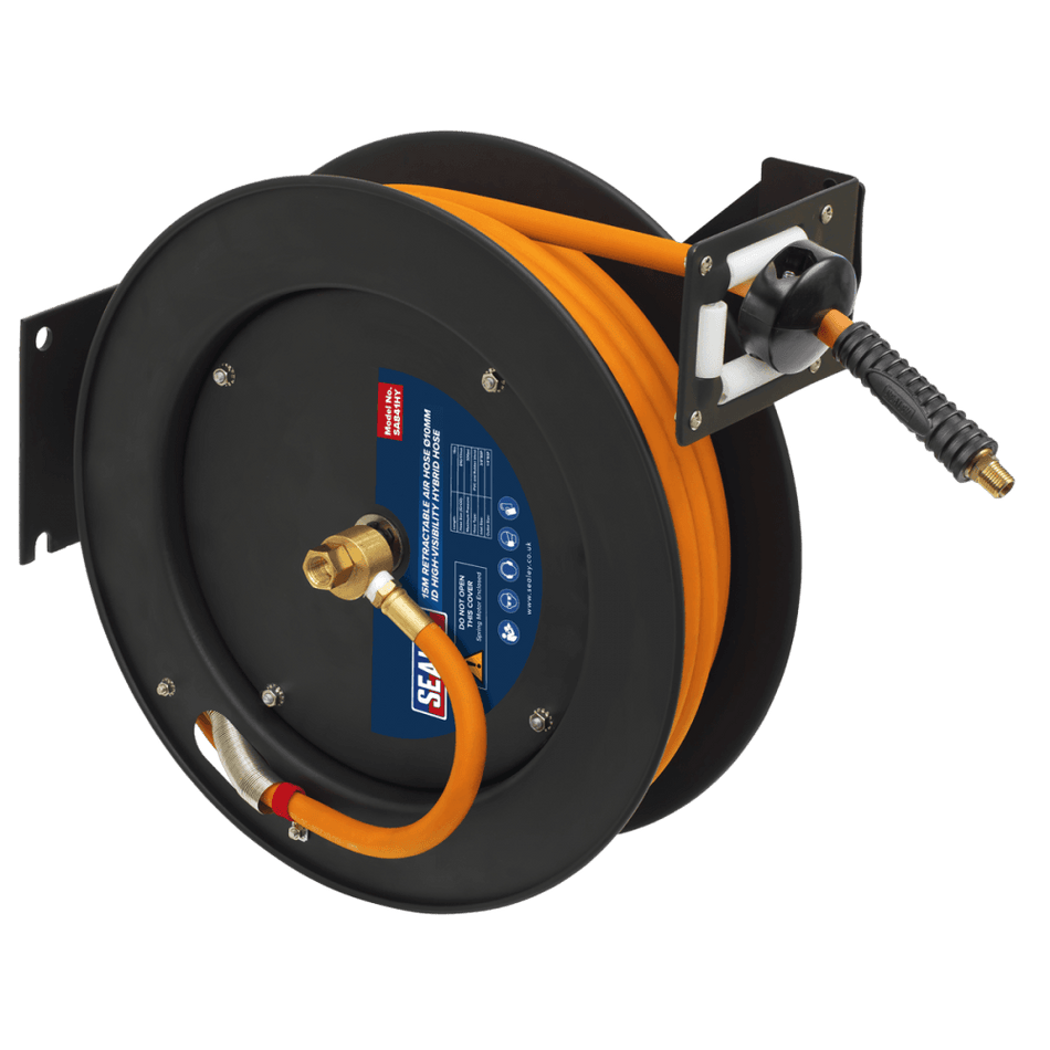 15m Retractable High-Visibility Hybrid Air Hose with Metal Reel 10mm ID Model No- SA841HY