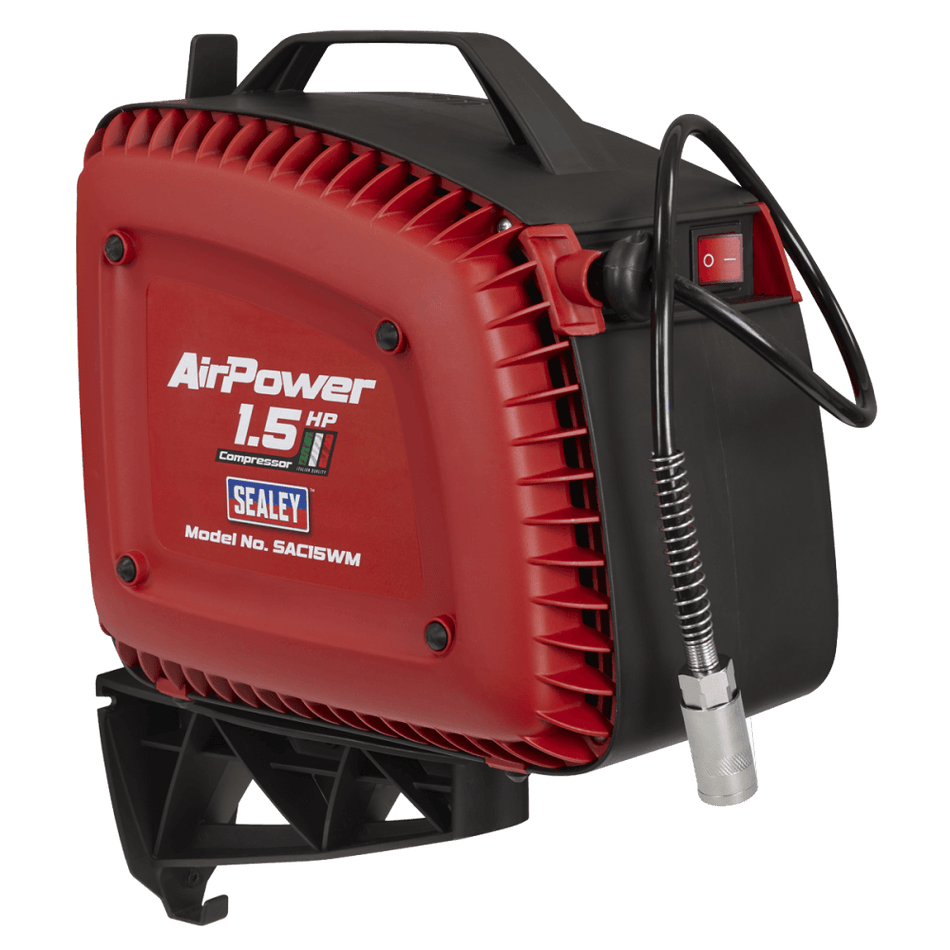 Wall Mounting Oil Free Air Compressor 1.5hp with 7m Retractable Hose Reel Model No- SAC15WM