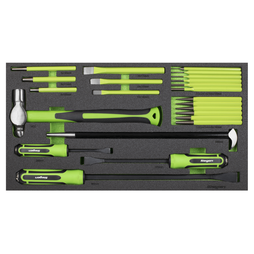 Siegen Pry Bar, Hammer & Punch Set with Tool Tray 23pc Model No- S01279