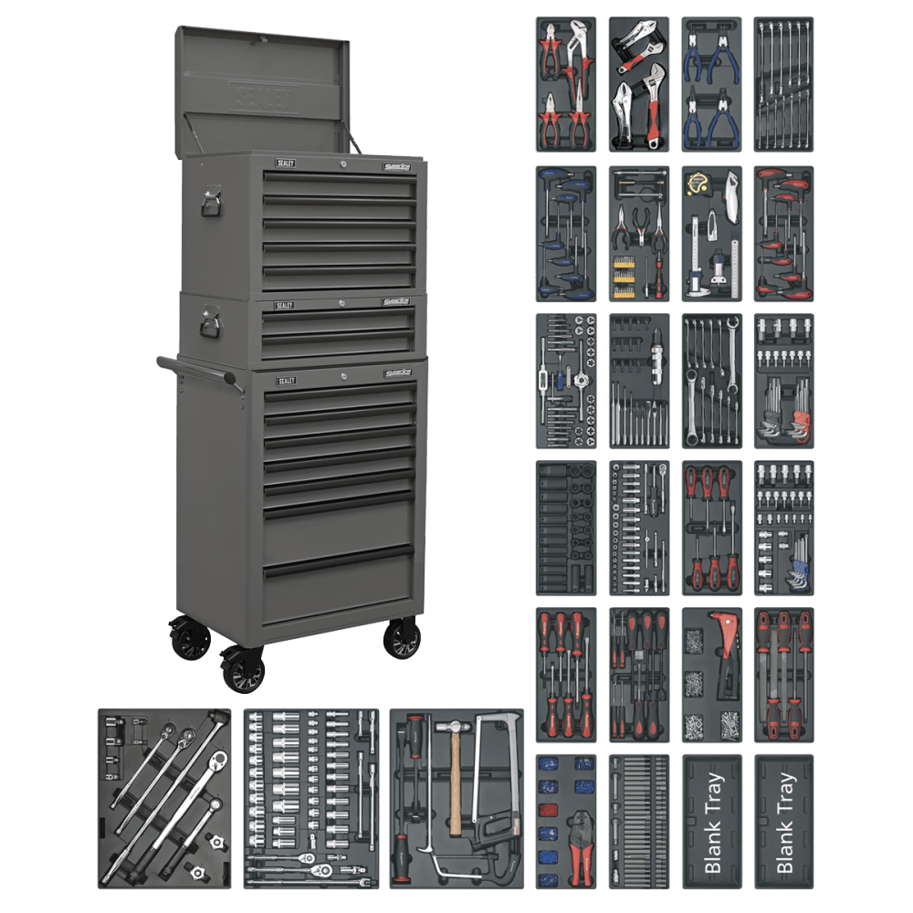 Superline PRO Tool Chest Combination 14 Drawer with 1179pc Tool Kit - Grey Model No- SPTGRCOMBO1