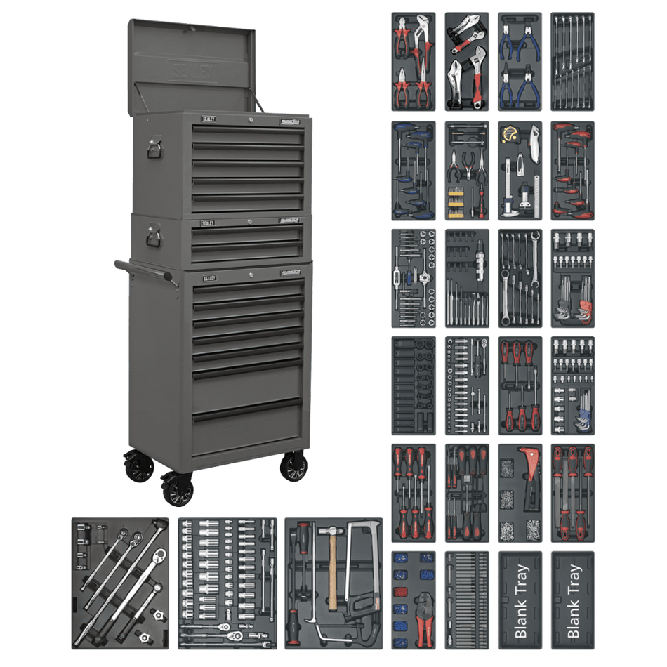 Superline PRO® Tool Chest Combination 14 Drawer with 1179pc Tool Kit - Grey : Model No- SPTGRCOMBO1