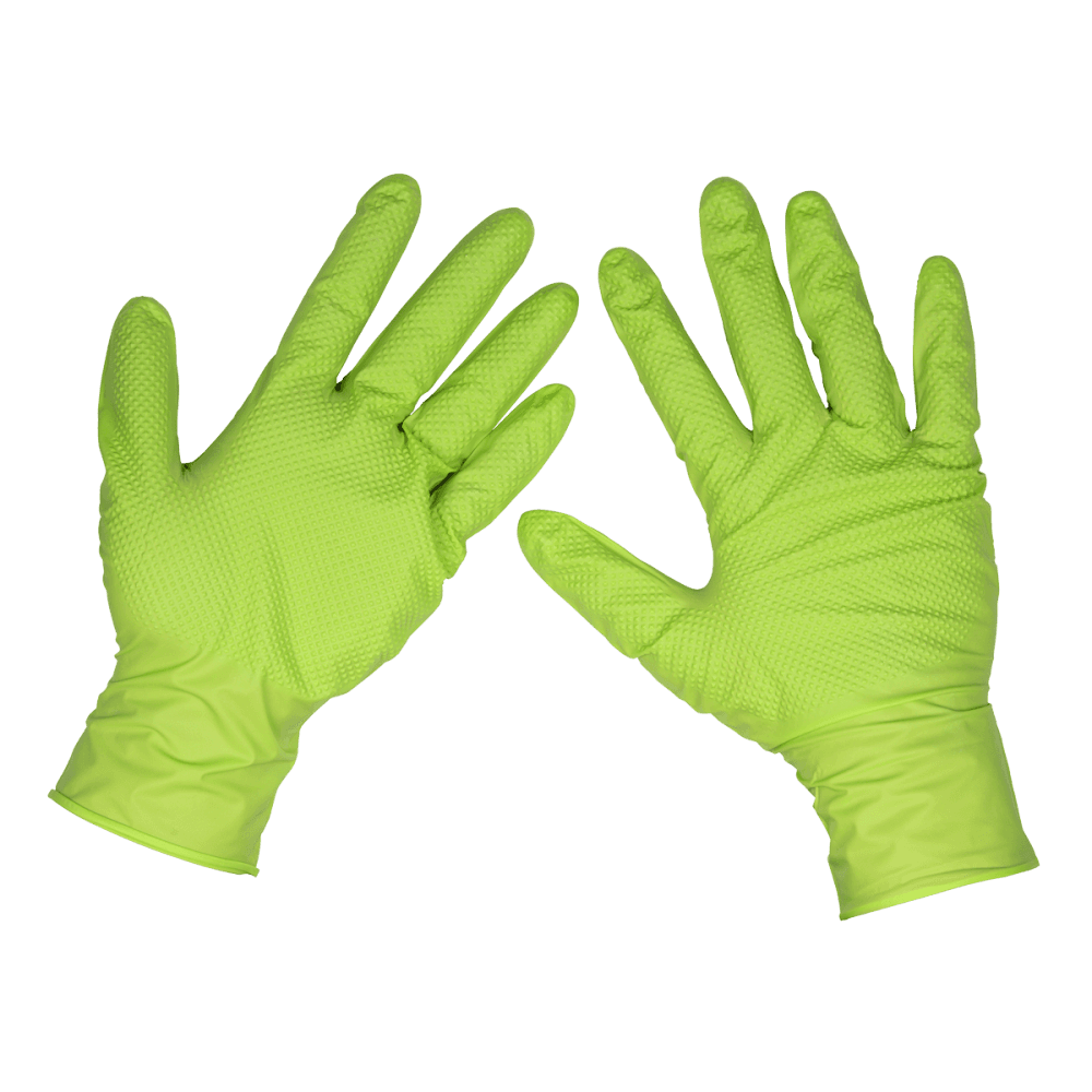 Diamond Grip Extra-Thick Nitrile Powder-Free Gloves, Hi-Vis Green, X-Large - Pack of 50 Model No- SSP54XL
