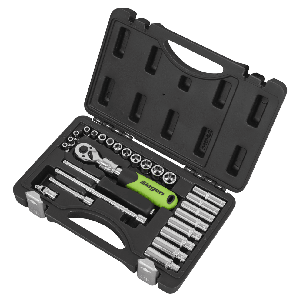 Siegen Extendable Ratchet Socket Set 1/4"Sq Drive 26pc Model No- S01286