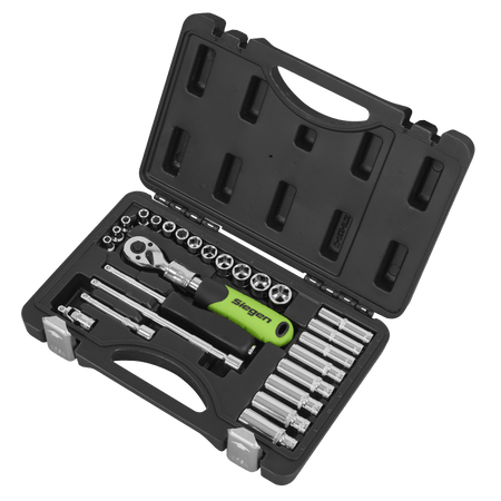 Siegen Extendable Ratchet Socket Set 1/4"Sq Drive 26pc Model No- S01286