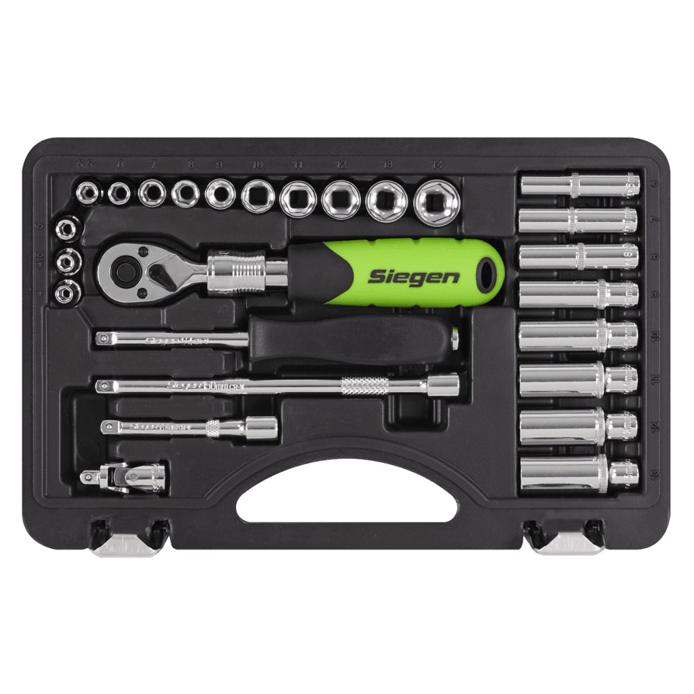 Siegen Extendable Ratchet Socket Set 1/4"Sq Drive 26pc Model No- S01286