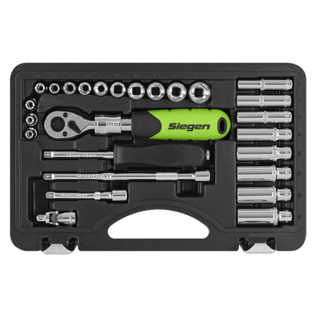 Siegen Extendable Ratchet Socket Set 1/4"Sq Drive 26pc Model No- S01286