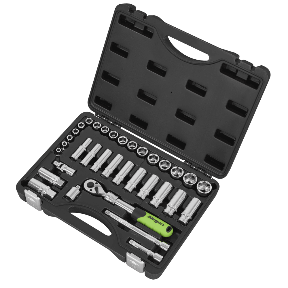 Siegen Extendable Ratchet Socket Set 3/8"Sq Drive 34pc Model No- S01287