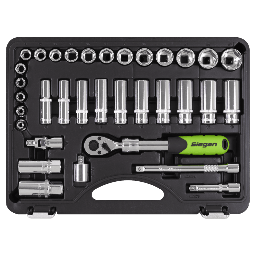 Siegen Extendable Ratchet Socket Set 3/8"Sq Drive 34pc Model No- S01287