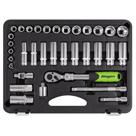 Siegen Extendable Ratchet Socket Set 3/8"Sq Drive 34pc Model No- S01287
