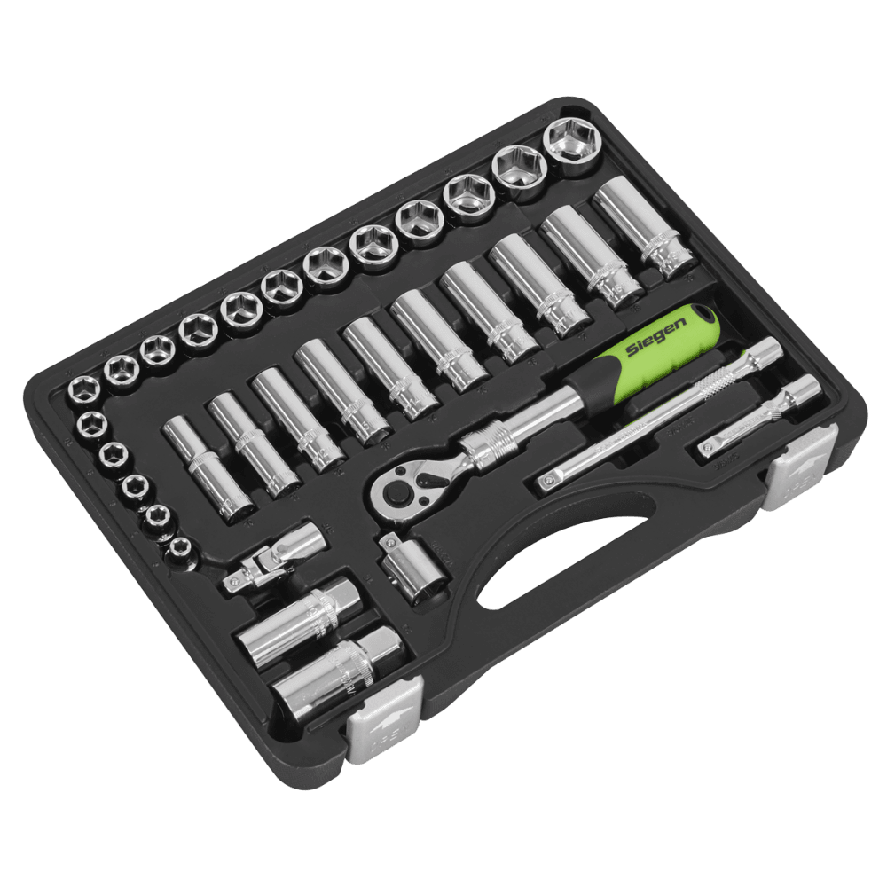 Siegen Extendable Ratchet Socket Set 3/8"Sq Drive 34pc Model No- S01287