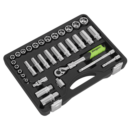 Siegen Extendable Ratchet Socket Set 3/8"Sq Drive 34pc Model No- S01287