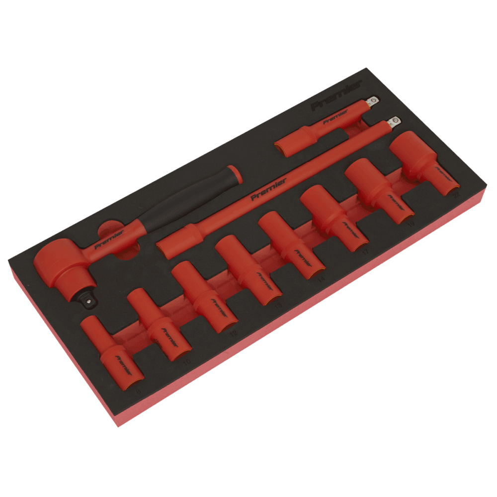 Premier Insulated Socket Set with Tool Tray 3/8"Sq Drive 11pc - VDE Approved Model No- TBTE01