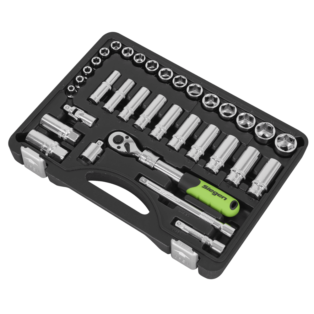 Siegen Extendable Ratchet Socket Set 3/8"Sq Drive 34pc Model No- S01287