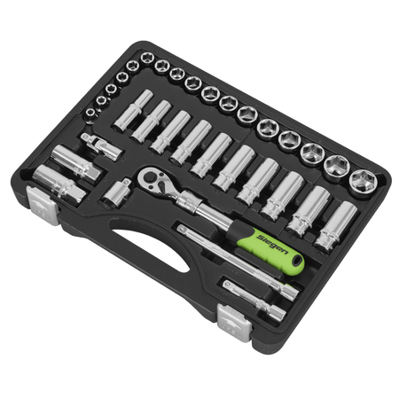 Siegen Extendable Ratchet Socket Set 3/8"Sq Drive 34pc Model No- S01287