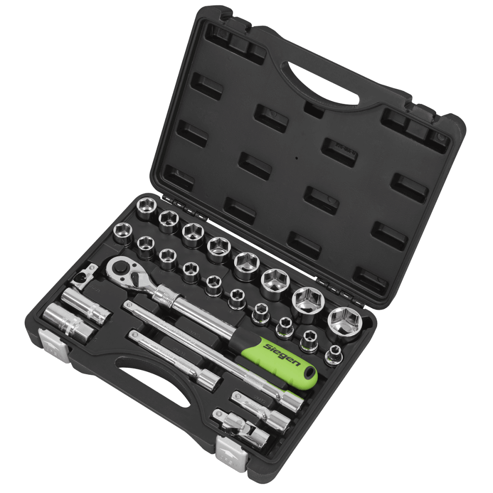 Siegen Extendable Ratchet Socket Set 1/2"Sq Drive 26pc Model No- S01288