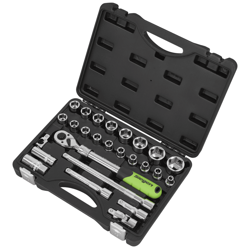 Siegen Extendable Ratchet Socket Set 1/2"Sq Drive 26pc Model No- S01288