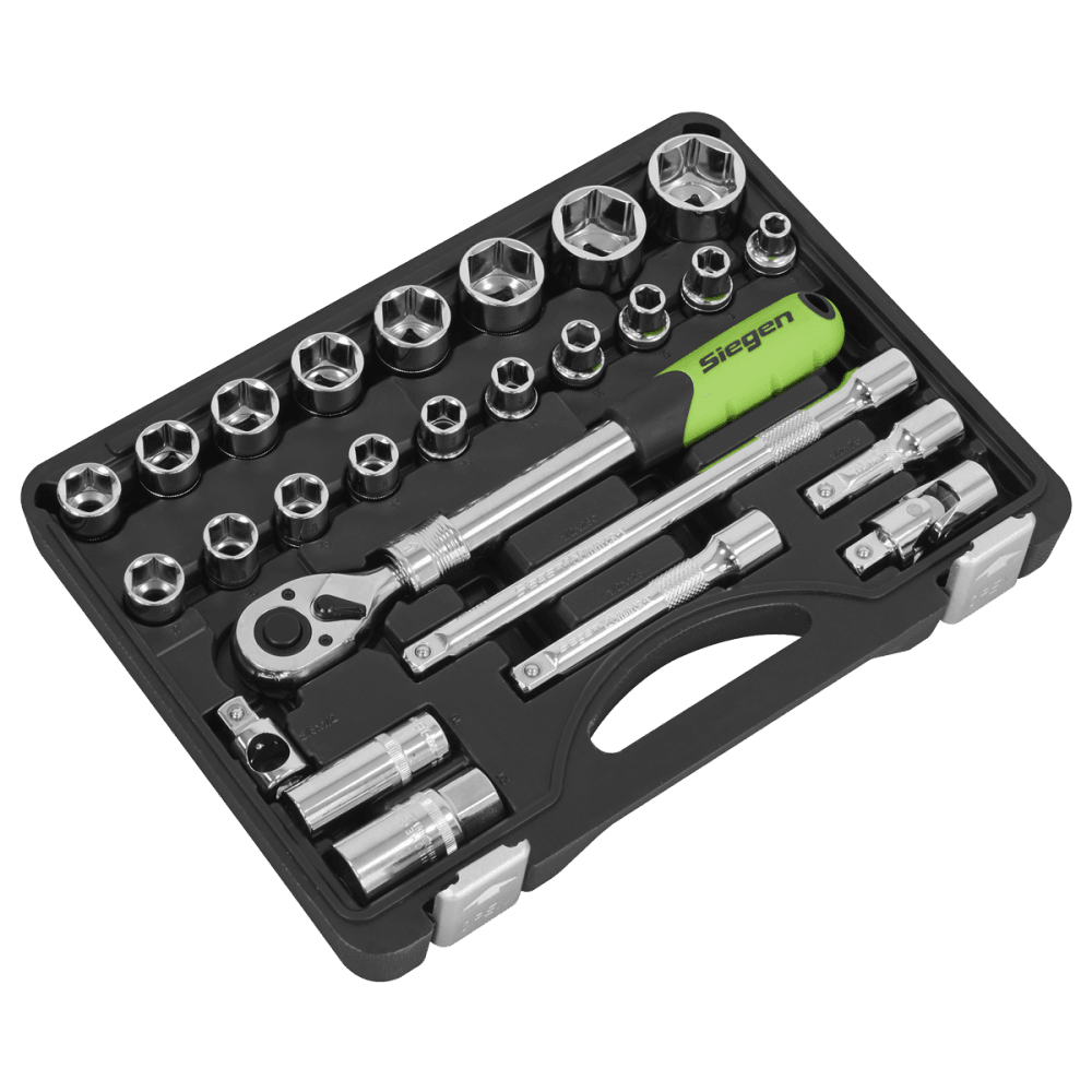 Siegen Extendable Ratchet Socket Set 1/2"Sq Drive 26pc Model No- S01288