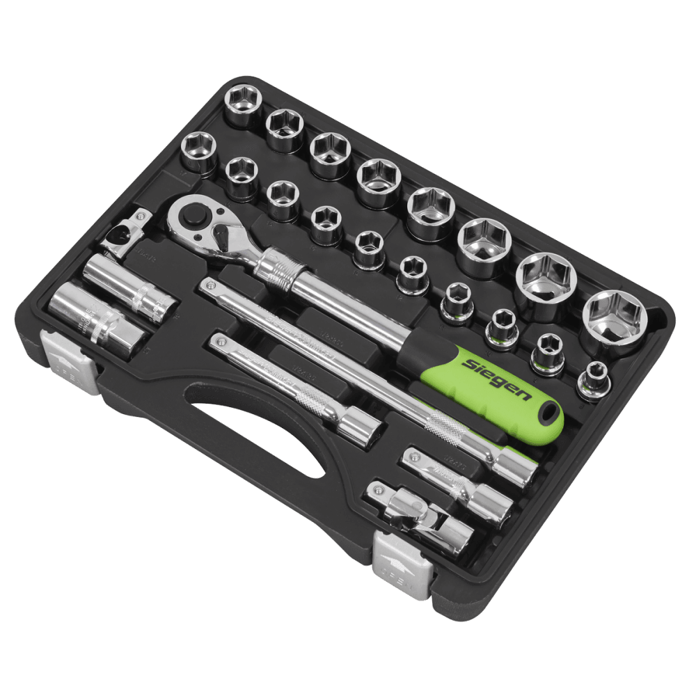 Siegen Extendable Ratchet Socket Set 1/2"Sq Drive 26pc Model No- S01288