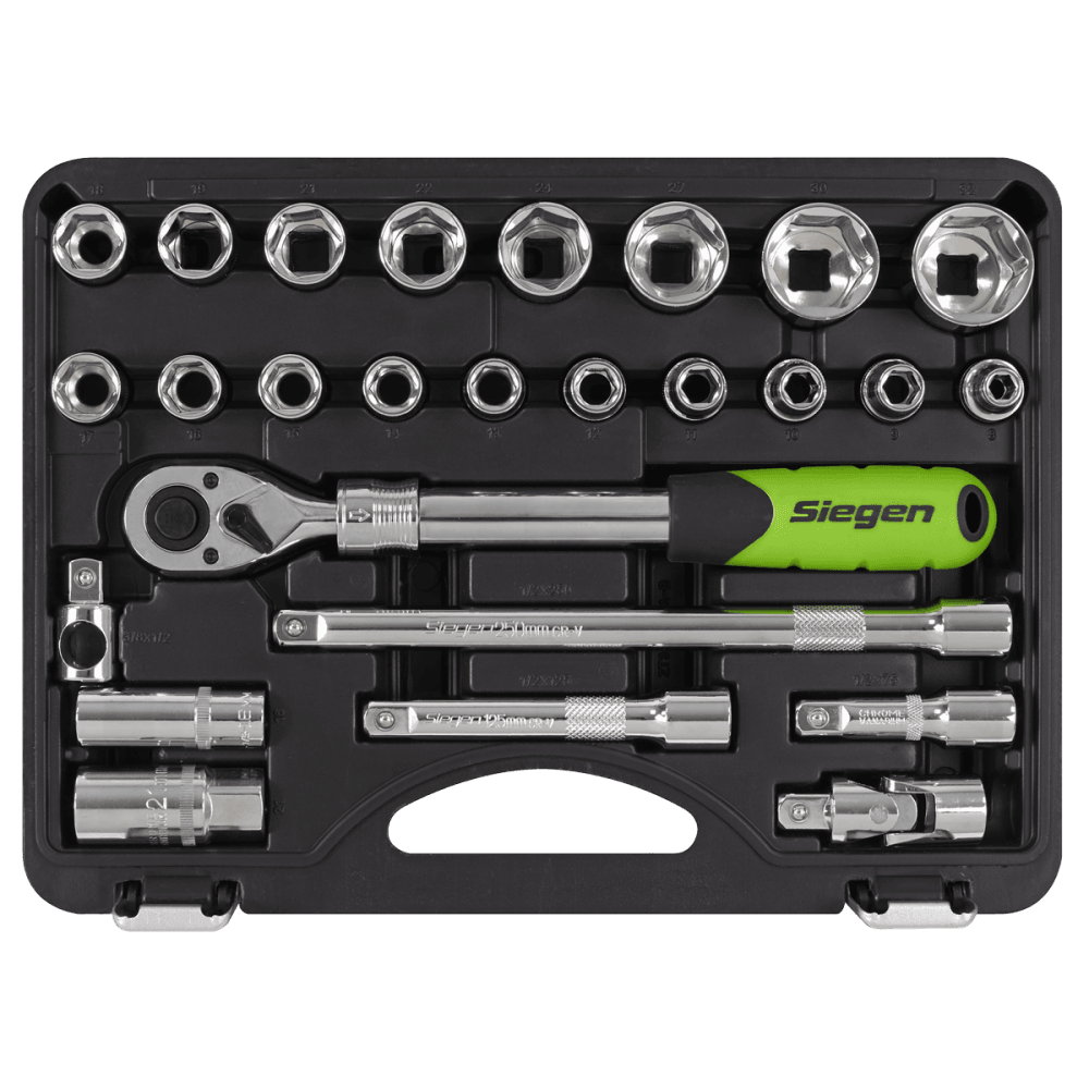 Siegen Extendable Ratchet Socket Set 1/2"Sq Drive 26pc Model No- S01288