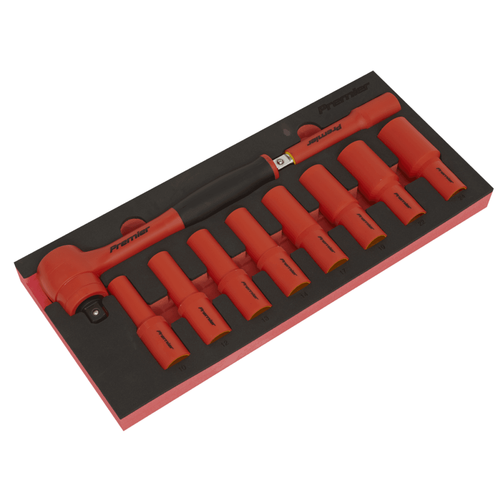 Premier Insulated Socket Set with Tool Tray 1/2"Sq Drive 10pc - VDE Approved Model No- TBTE11