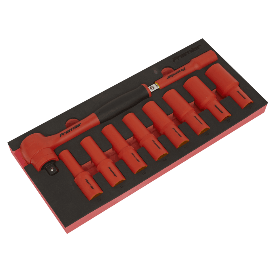 Premier Insulated Socket Set with Tool Tray 1/2"Sq Drive 10pc - VDE Approved Model No- TBTE11