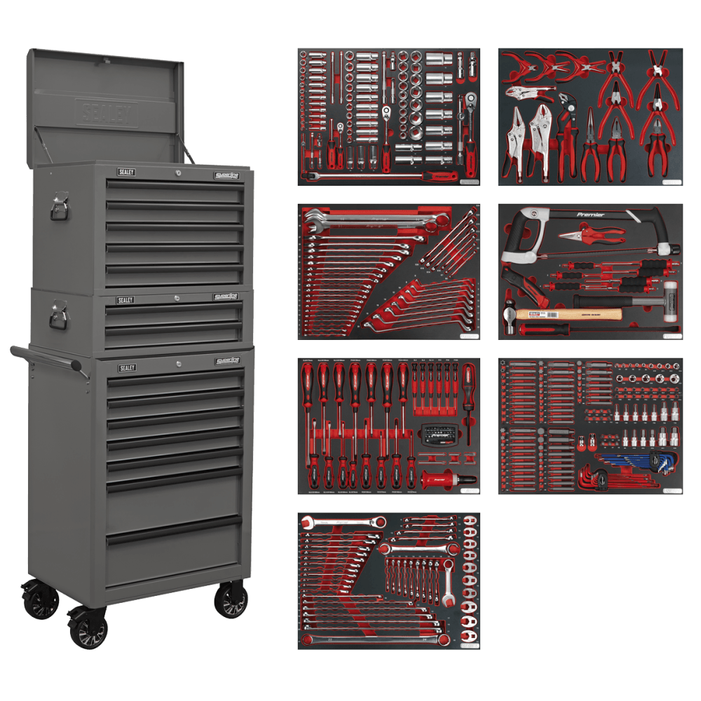 Superline PRO Tool Chest Combination 14 Drawer with 446pc Tool Kit - Grey Model No- TBTPCOMBO6