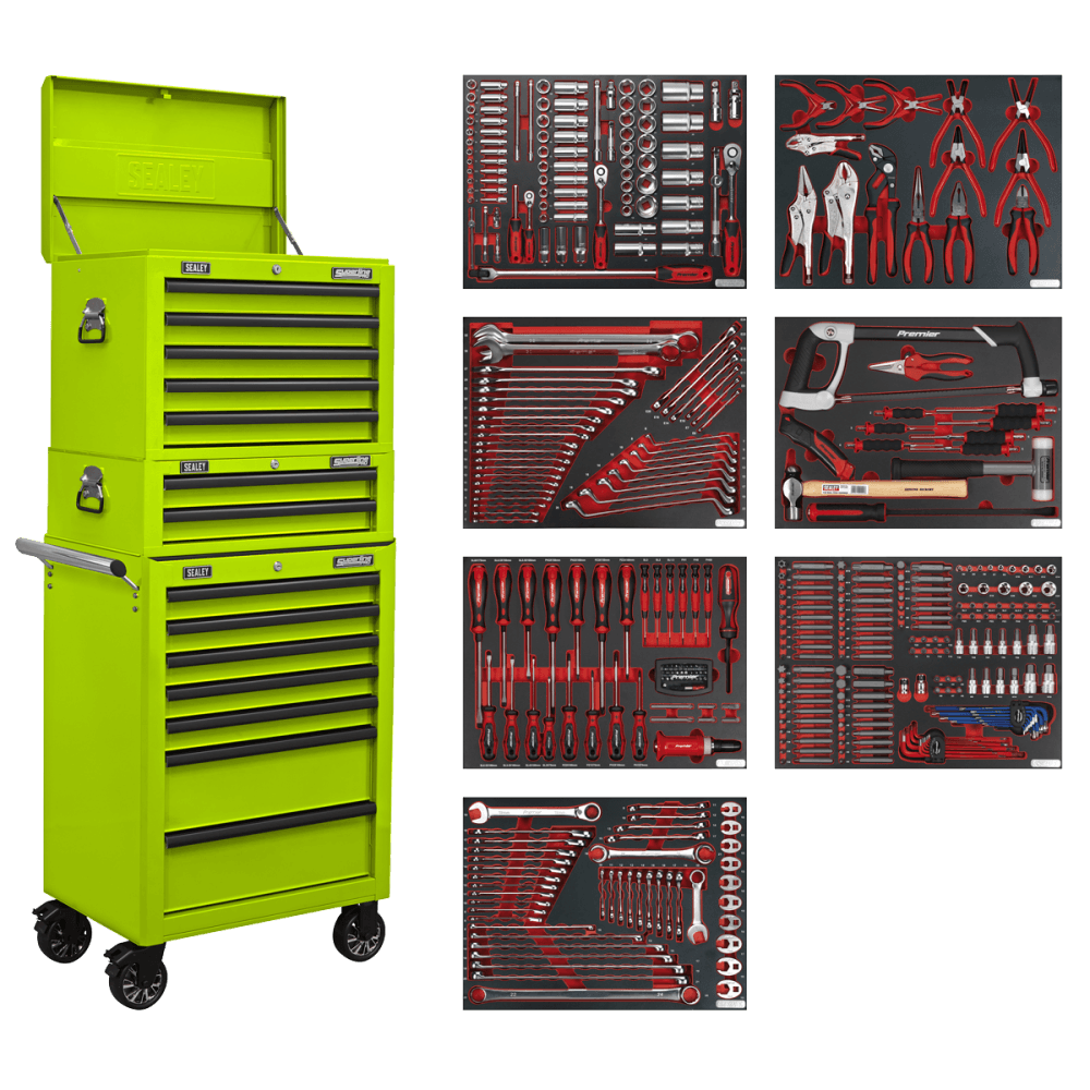 Superline PRO Tool Chest Combination 14 Drawer with 446pc Tool Kit - Green Model No- TBTPCOMBO7