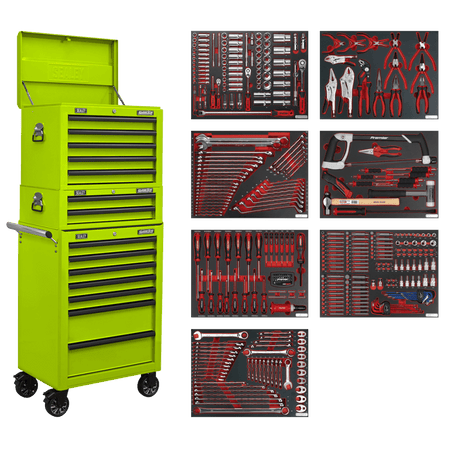Superline PRO Tool Chest Combination 14 Drawer with 446pc Tool Kit - Green Model No- TBTPCOMBO7