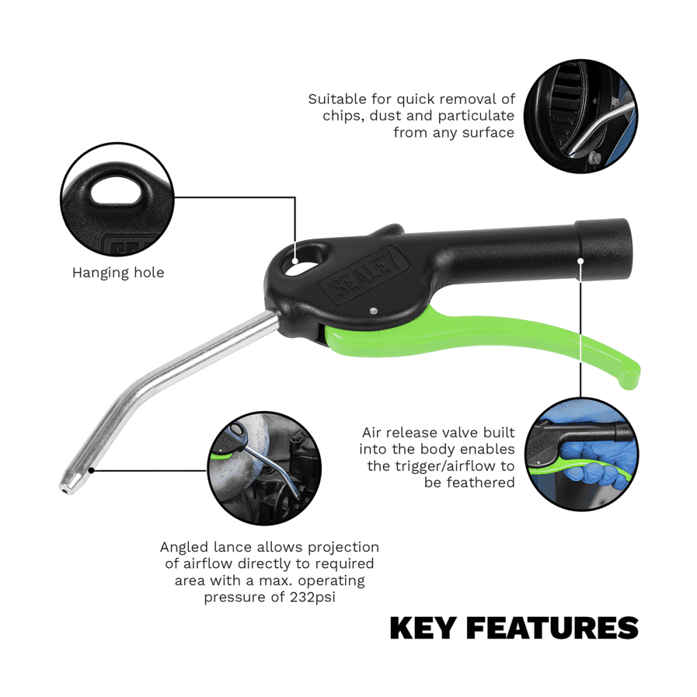 Premier Air Blow Gun with Angled Lance 1/4"BSP Air Inlet 100 x 8mm : Model No- SA9230