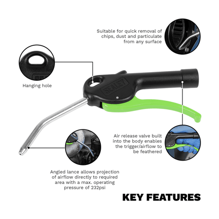 Premier Air Blow Gun with Angled Lance 1/4"BSP Air Inlet 100 x 8mm : Model No- SA9230