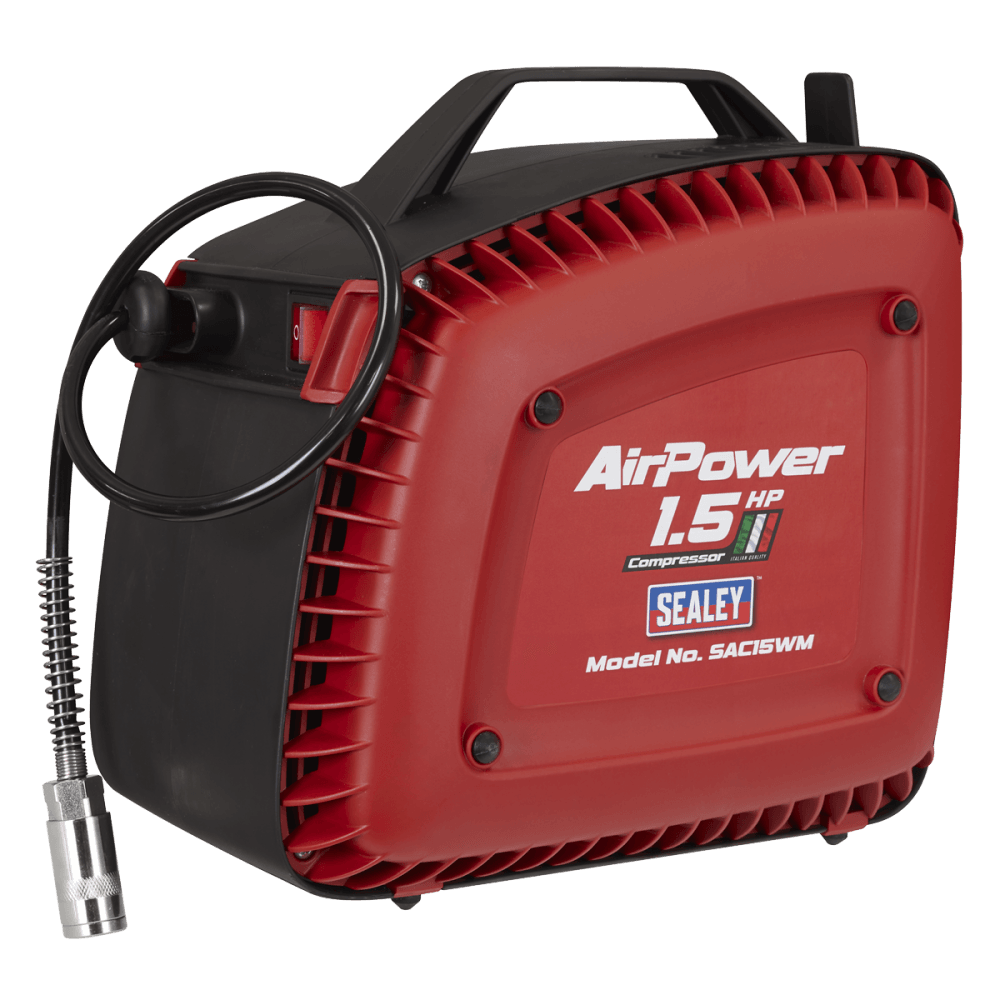 Wall Mounting Oil Free Air Compressor 1.5hp with 7m Retractable Hose Reel Model No- SAC15WM