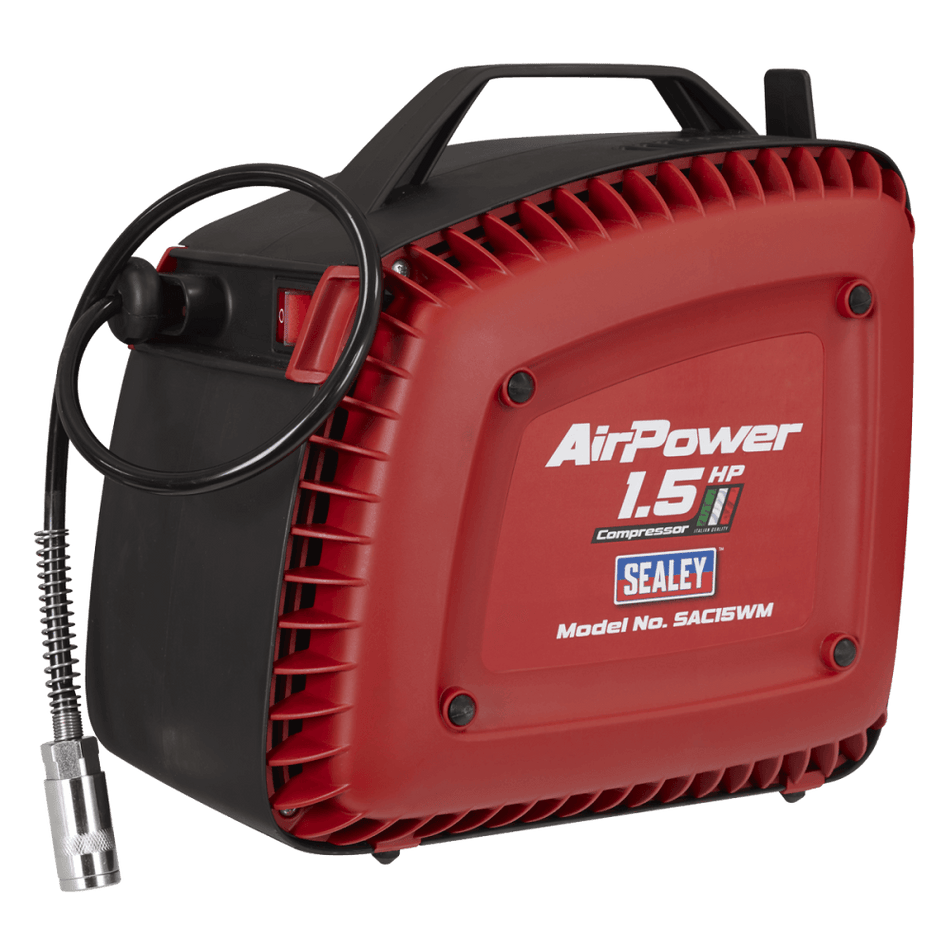 Wall Mounting Oil Free Air Compressor 1.5hp with 7m Retractable Hose Reel Model No- SAC15WM