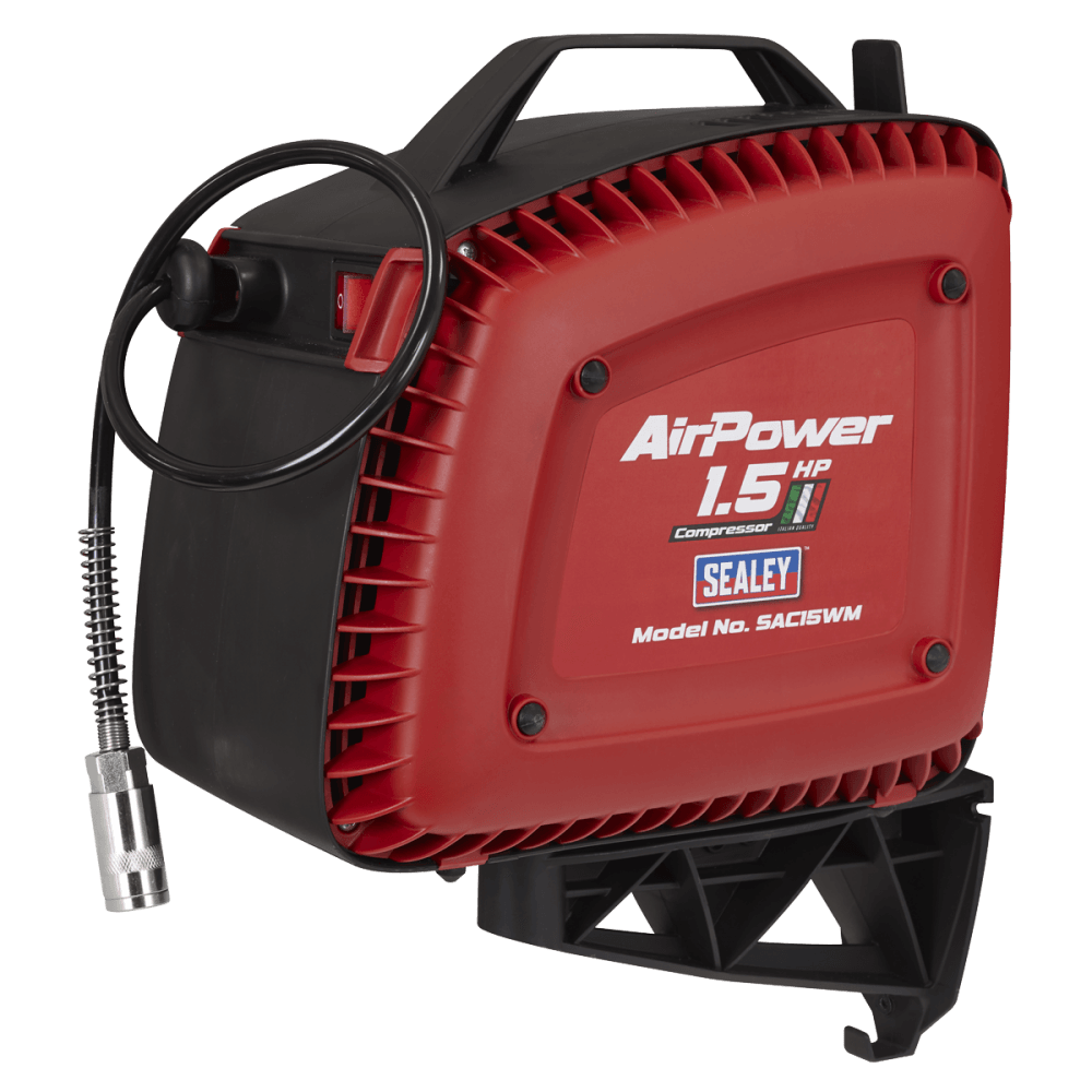 Wall Mounting Oil Free Air Compressor 1.5hp with 7m Retractable Hose Reel Model No- SAC15WM