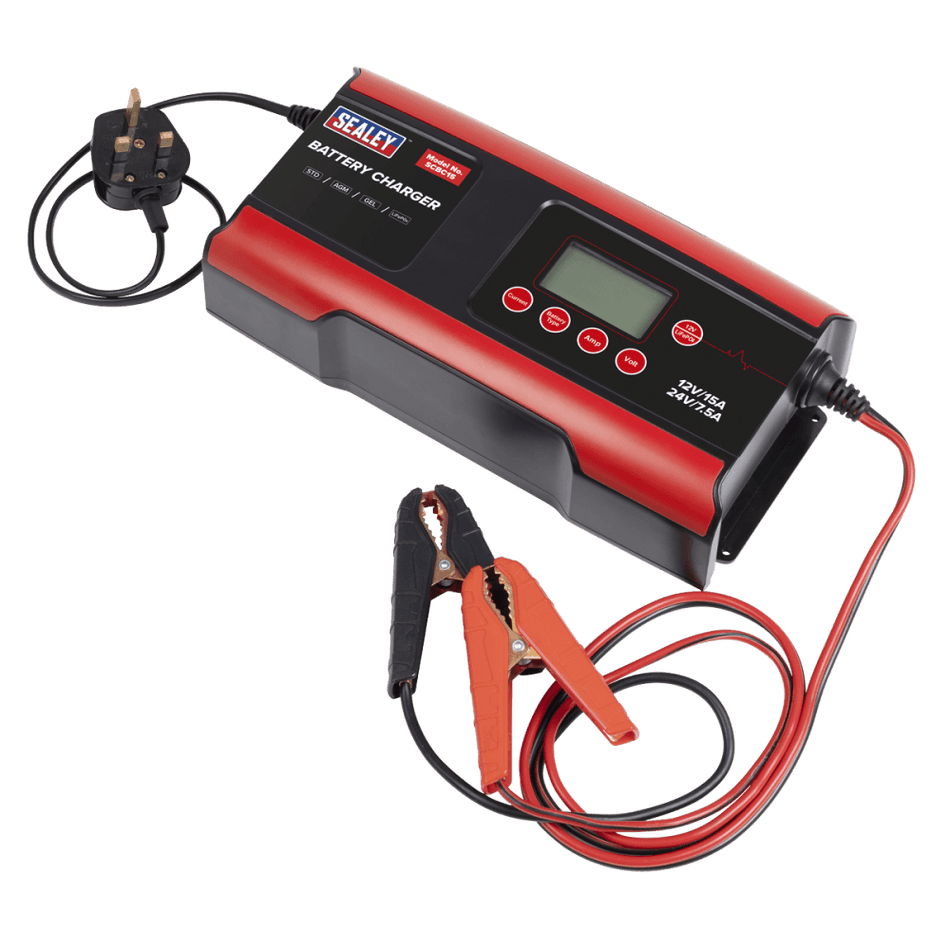12/24V Compact Smart Battery Charger & Maintainer 15A Model No- SCBC15