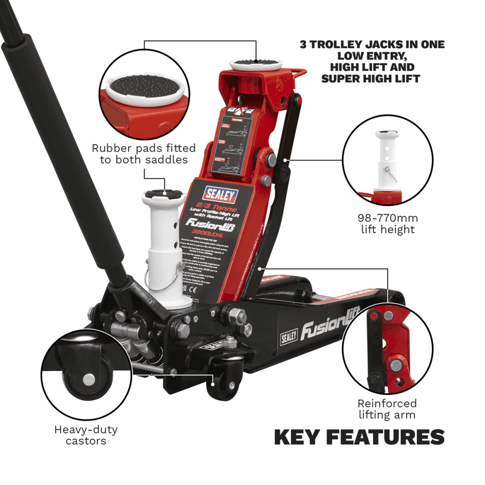 Low Profile High Lift Trolley Jack with Rocket Lift 2/3 Tonne Model No- 3200LEHL