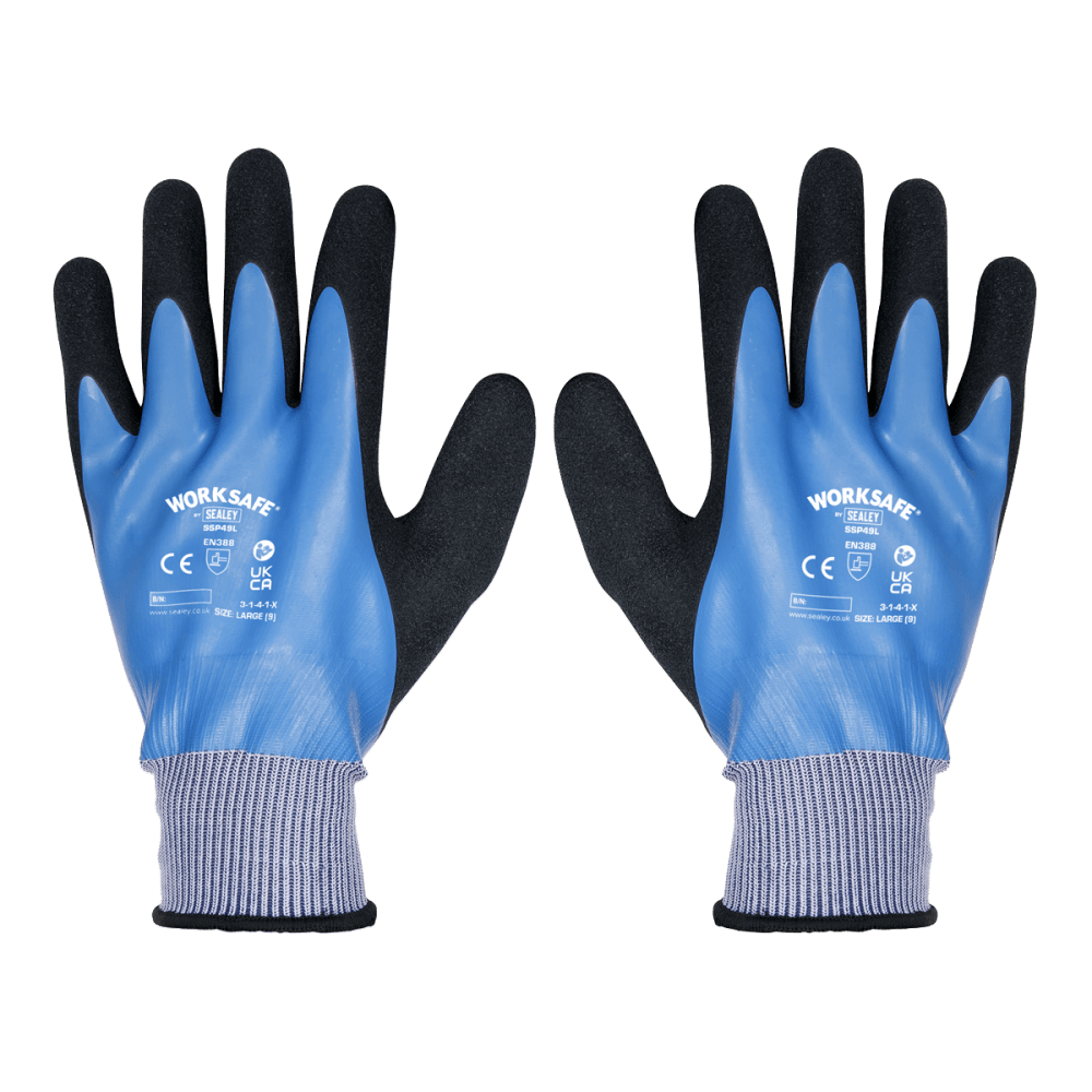 Worksafe Waterproof Latex Gloves, Large - Pack of 6 Pairs Model No- SSP49L/6