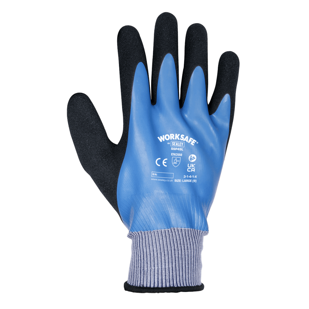 Worksafe Waterproof Latex Gloves, Large - Pack of 6 Pairs Model No- SSP49L/6