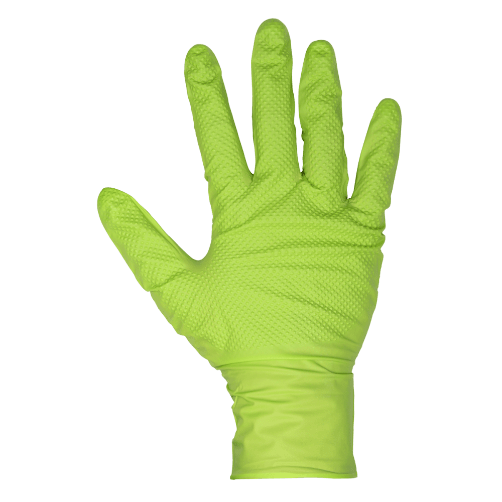 Diamond Grip Extra-Thick Nitrile Powder-Free Gloves, Hi-Vis Green, X-Large - Pack of 50 Model No- SSP54XL