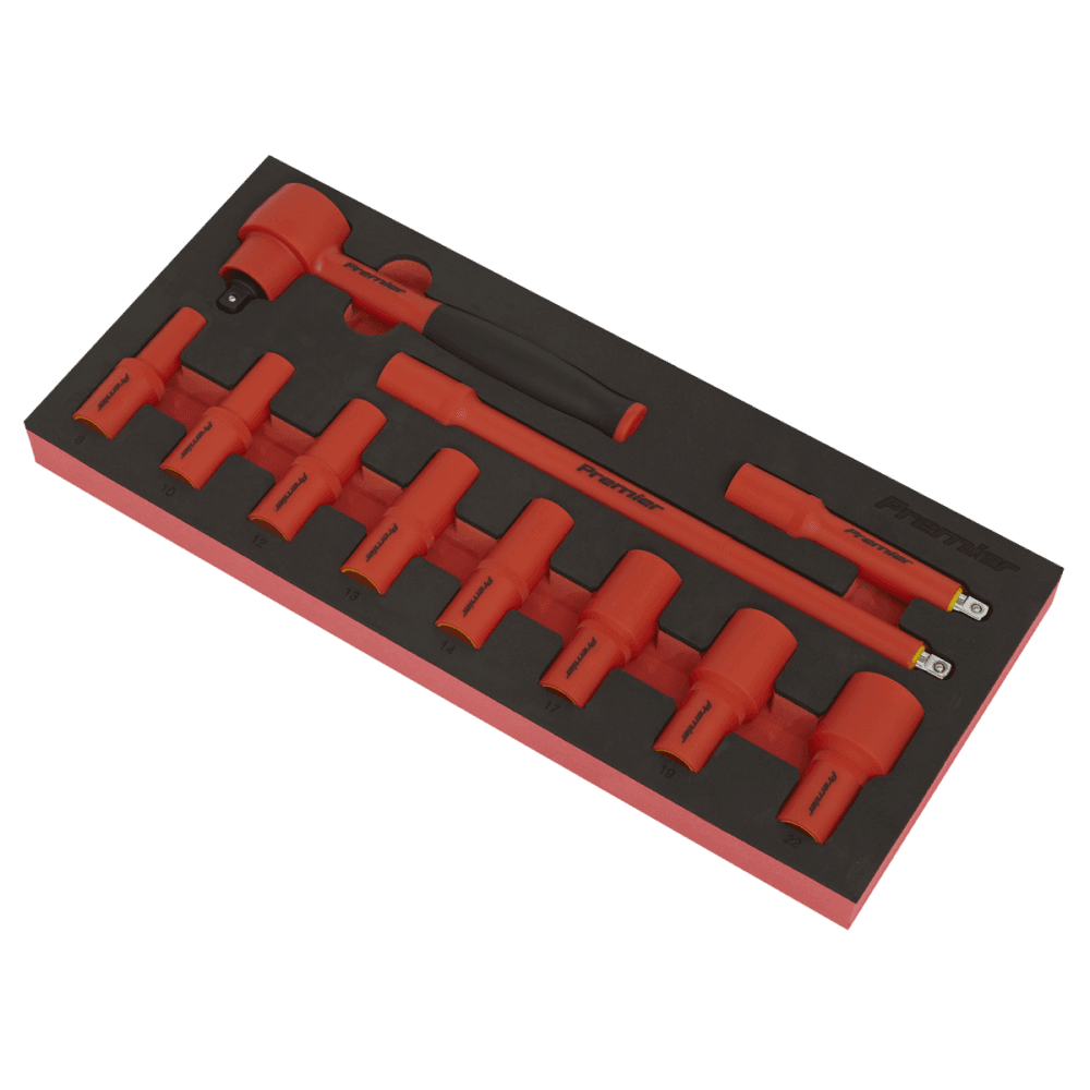 Premier Insulated Socket Set with Tool Tray 3/8"Sq Drive 11pc - VDE Approved Model No- TBTE01