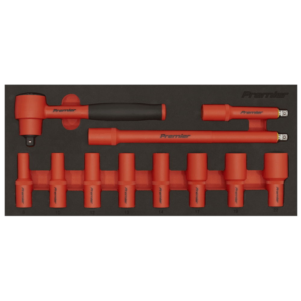 Premier Insulated Socket Set with Tool Tray 3/8"Sq Drive 11pc - VDE Approved Model No- TBTE01