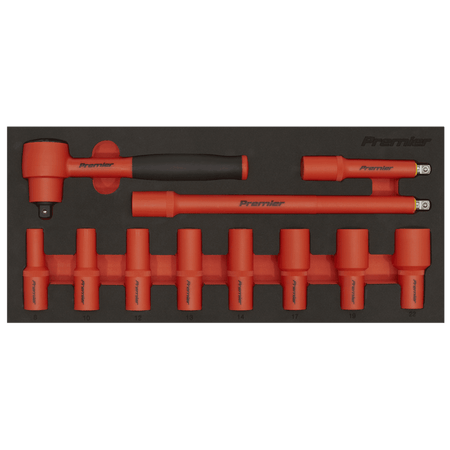 Premier Insulated Socket Set with Tool Tray 3/8"Sq Drive 11pc - VDE Approved Model No- TBTE01