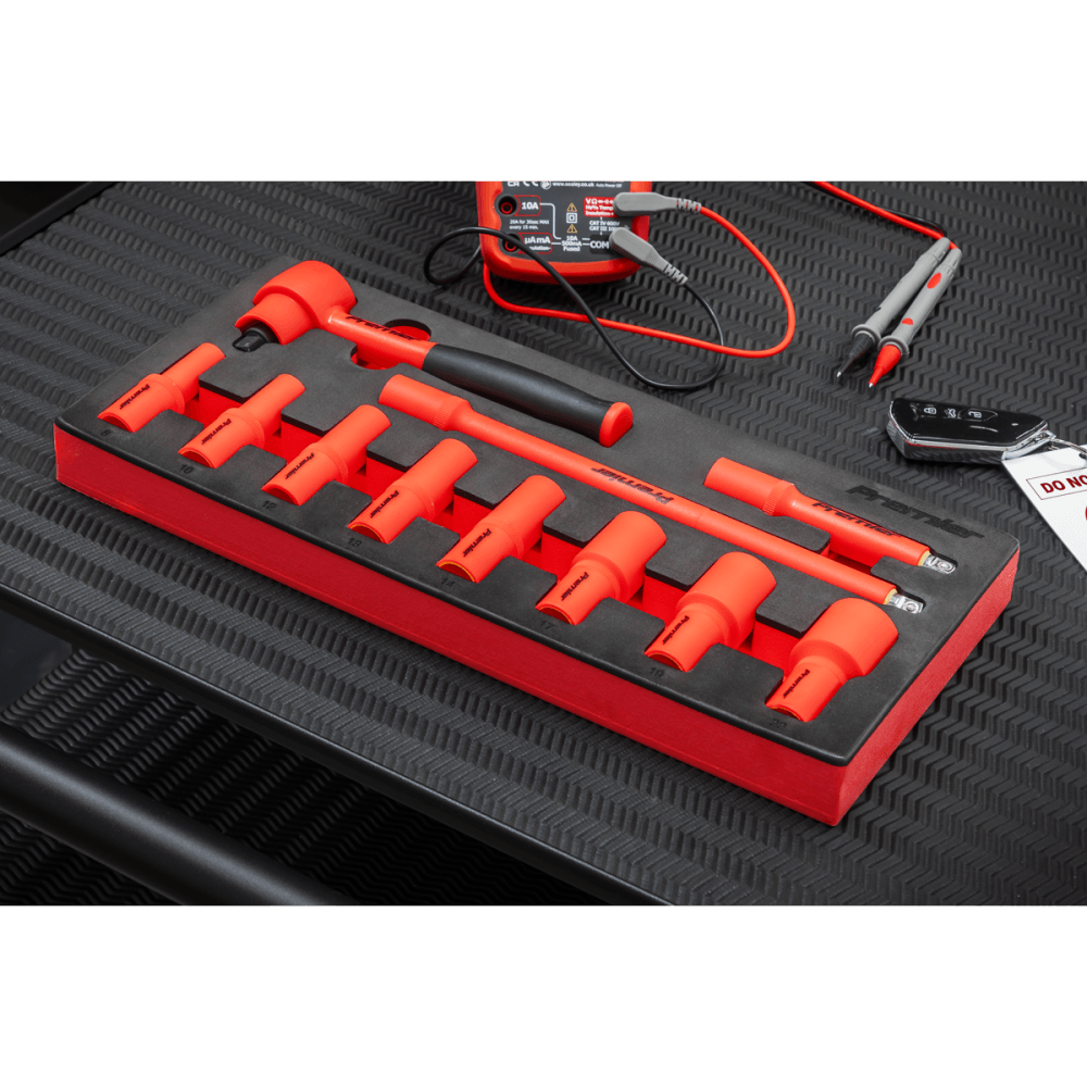 Premier Insulated Socket Set with Tool Tray 3/8"Sq Drive 11pc - VDE Approved Model No- TBTE01