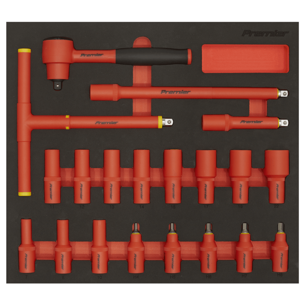 Premier Insulated Socket Set with Tool Tray 3/8"Sq Drive 20pc - VDE Approved Model No- TBTE02