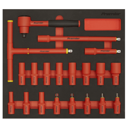 Premier Insulated Socket Set with Tool Tray 3/8"Sq Drive 20pc - VDE Approved Model No- TBTE02