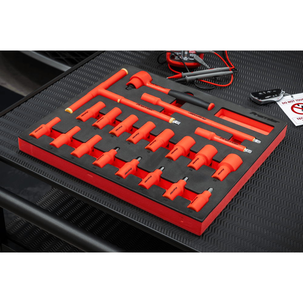 Premier Insulated Socket Set with Tool Tray 3/8"Sq Drive 20pc - VDE Approved Model No- TBTE02